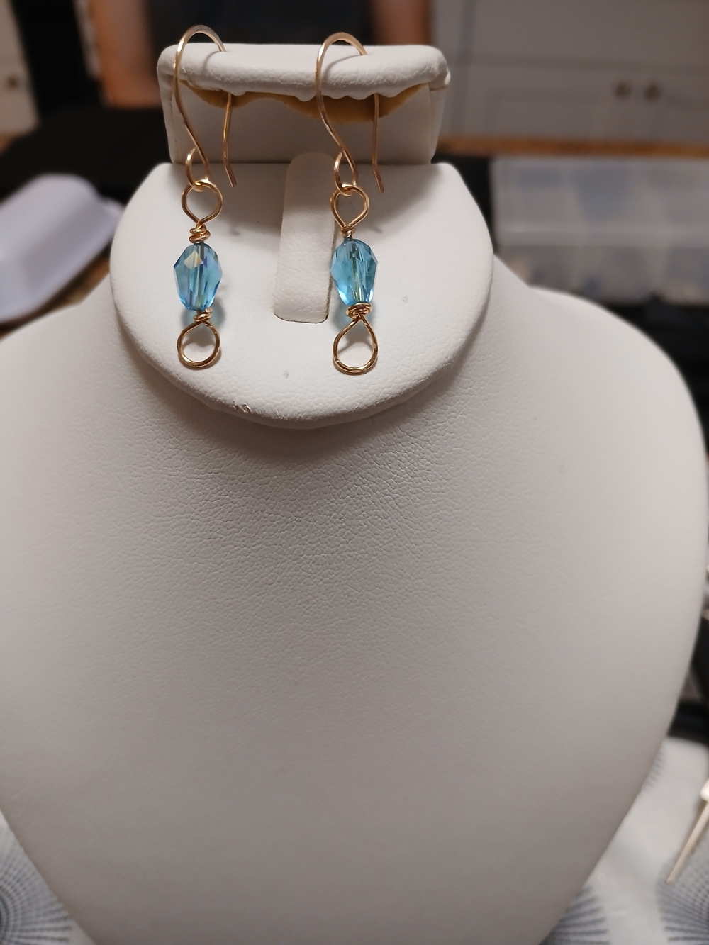 Gold-Tone Blue Crystal Drop Earrings for Women